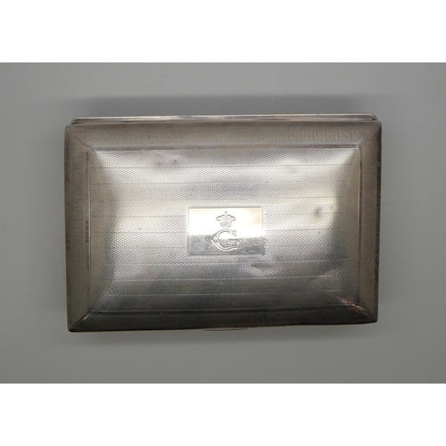 797 - A silver cigarette box with engine turned design, Birmingham 1922, hinge a/f, 13 x 8.5cm