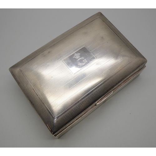 797 - A silver cigarette box with engine turned design, Birmingham 1922, hinge a/f, 13 x 8.5cm