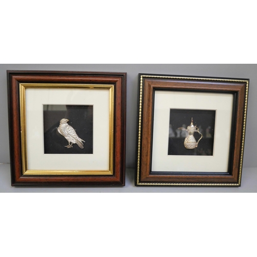 805 - Two Saudi Arabian silver collection pictures, framed and boxed, a silver picture frame front (a/f), ... 