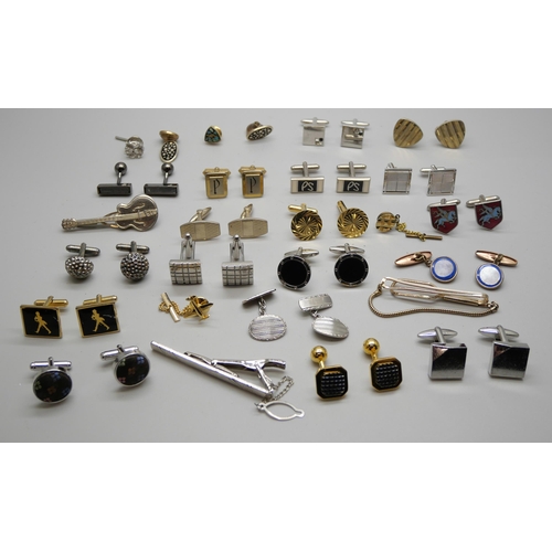 809 - 20 pairs of cufflinks and a collection of tie pins & slides