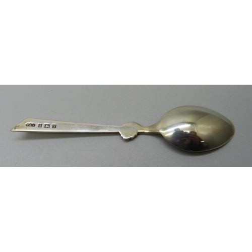 816 - A set of six guilloche enamel silver spoons, T&S, Birmingham 1972