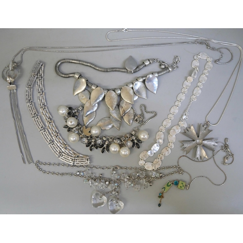 841 - Designer silver tone jewellery including Trifari, Sphinx, Oliver Bonas, Pilgrim, etc.