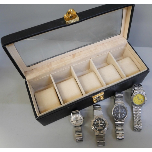 856 - Four wristwatches including Rotary and Zeitner, in a storage box