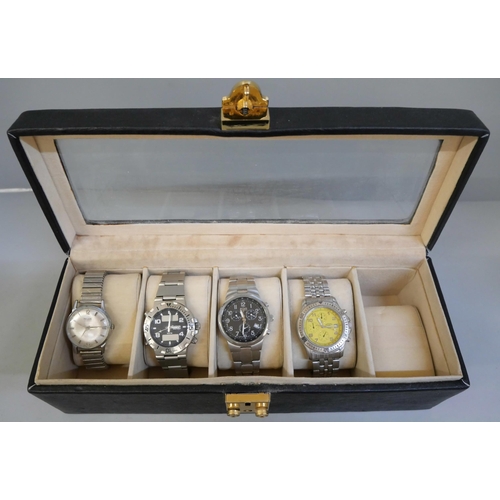 856 - Four wristwatches including Rotary and Zeitner, in a storage box