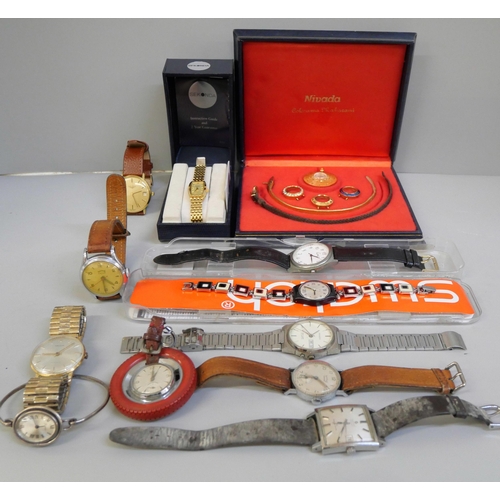 863 - A collection of wristwatches including Marvin in a pendant mount, Longines, and a .800 silver exampl... 