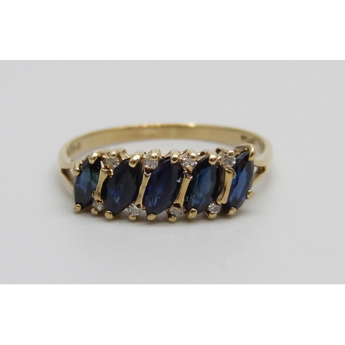 874 - A 9ct gold sapphire & diamond ring, 1.3g, N/O