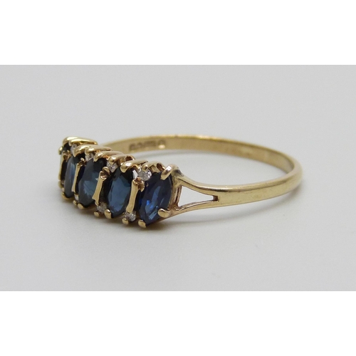 874 - A 9ct gold sapphire & diamond ring, 1.3g, N/O