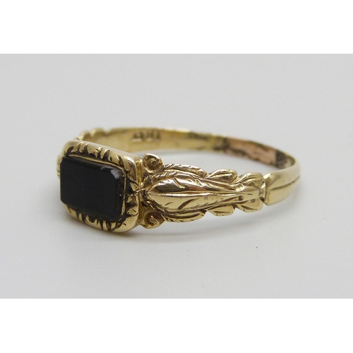 881 - A yellow metal mourning ring, engraved with initials, shank has been extended, 2.1g, S