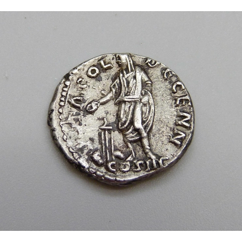 890 - Marcus Aurelius silver Denarius Rome Mint 161-180AD Laureate bust, Rev-Vots Sol Decenn Cos III - Mar... 