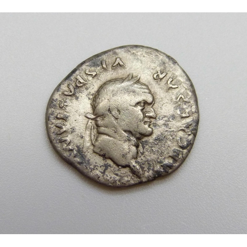 891 - Vespasian silver Denarius 69-79AD, rare standing eagle reverse