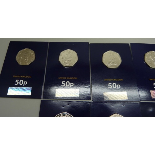 895 - 10 brilliant uncirculated collectable change checker 50p coins 9 x Beatrix Potter Series including J... 