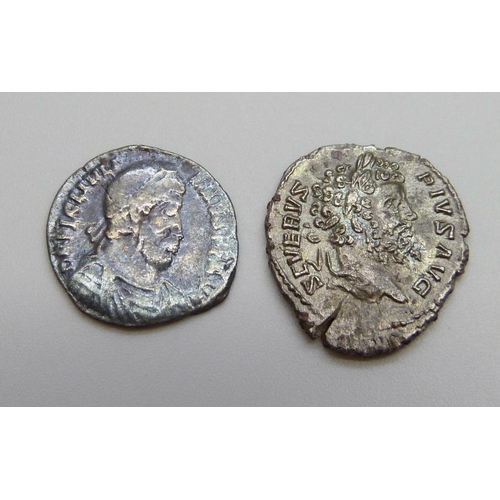 897 - Julian II (360-363AD) Siliqua rev-vot x MVLT & Septimus Severus Denarius