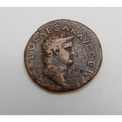 899 - Nero As 54-68AD, victory on reverse holding shield, SC across field