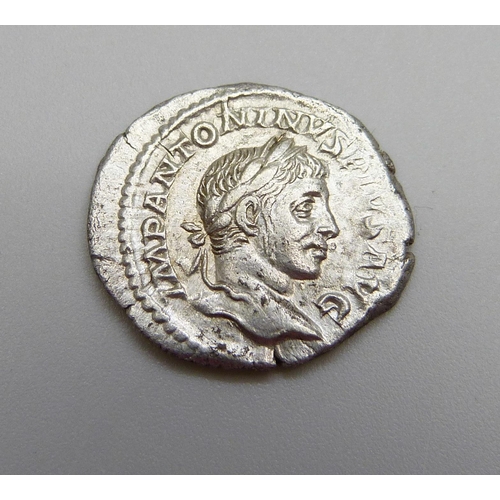 900 - Elagabalus silver Denarius Rome Mint 221AD Laureate bust Imp Antoninvs Pivs Avg Reverse Sol, naked c... 