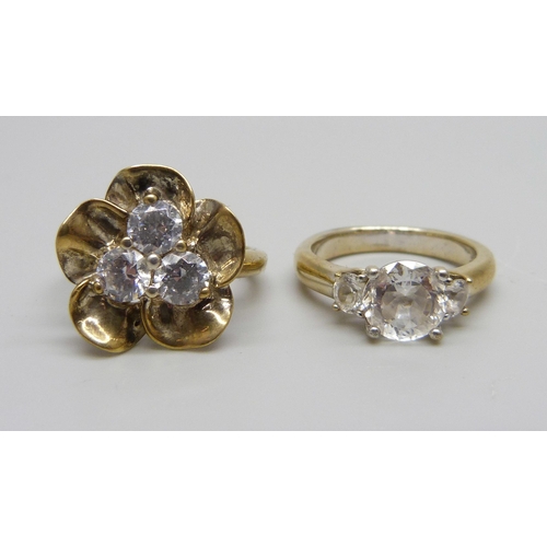 903 - Two silver gilt diamond simulant cocktail rings, sizes Q/R and P