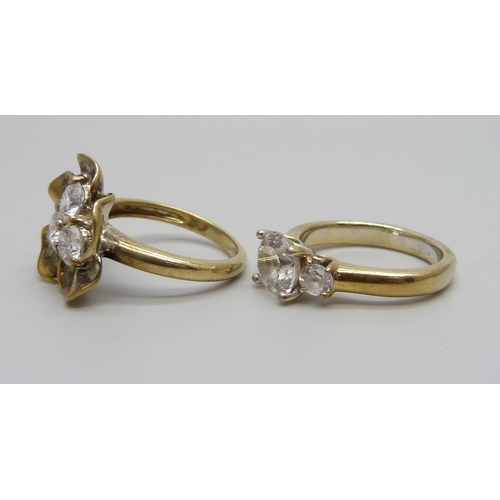 903 - Two silver gilt diamond simulant cocktail rings, sizes Q/R and P