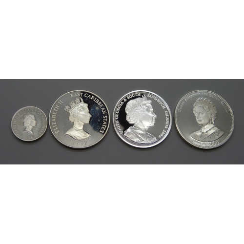 909 - Three silver proof coins - 1997 East Caribbean States 10 Dollars, 2006 South Georgia & South Sandwic... 