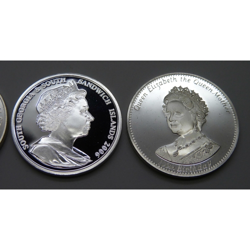 909 - Three silver proof coins - 1997 East Caribbean States 10 Dollars, 2006 South Georgia & South Sandwic... 