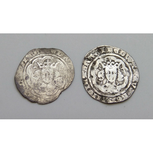 913 - 2 x Edward III silver half Groats, both London Mint (1327-1377)