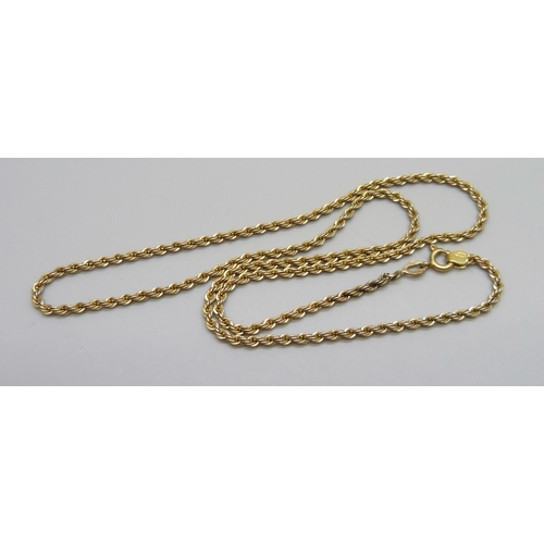 914 - An 18ct gold rope twist necklace, 7.9g, 50cm, a/f