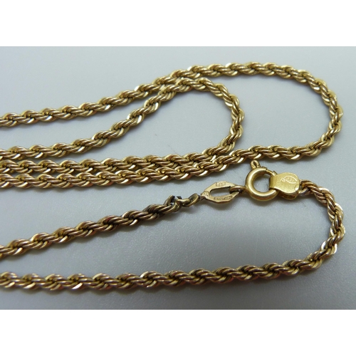 914 - An 18ct gold rope twist necklace, 7.9g, 50cm, a/f