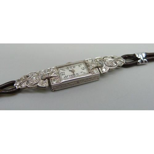 926 - A platinum and diamond Art Deco cocktail wristwatch, 1.2cm including crown