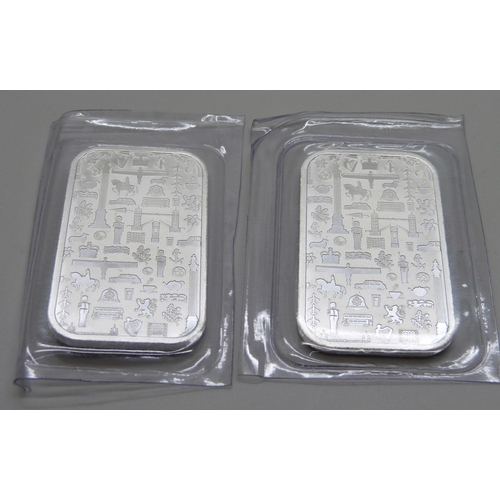 935 - Two fine 999 silver 1oz JBR bars