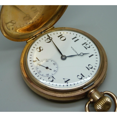 950 - A Waltham rolled gold full Hunter pocket watch