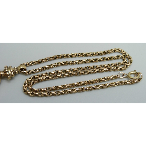 969 - A 9ct gold stone set fob pendant on a 9ct gold chain, total weight 27.4g (chain 11.5g, 50cm)