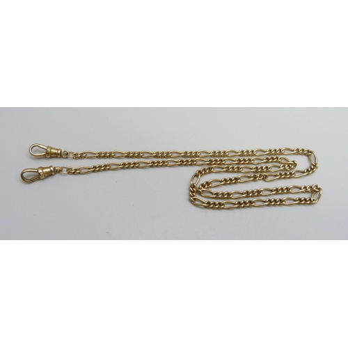 971 - A 9ct gold figaro chain with two dog clips, 17.5g, 51cm