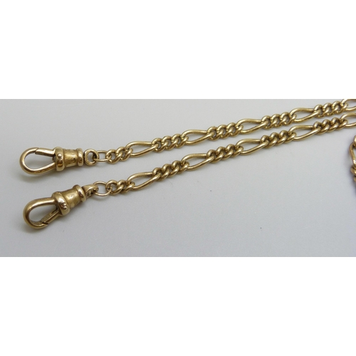 971 - A 9ct gold figaro chain with two dog clips, 17.5g, 51cm