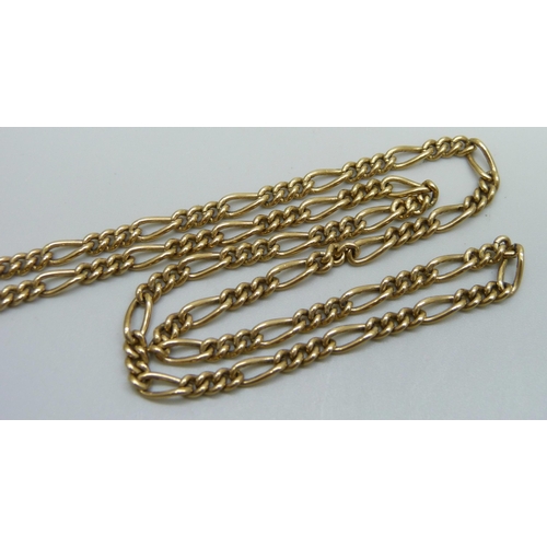 971 - A 9ct gold figaro chain with two dog clips, 17.5g, 51cm