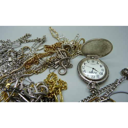 979 - A collection of Albert chains, some with clips, T-bars and a modern pocket watch