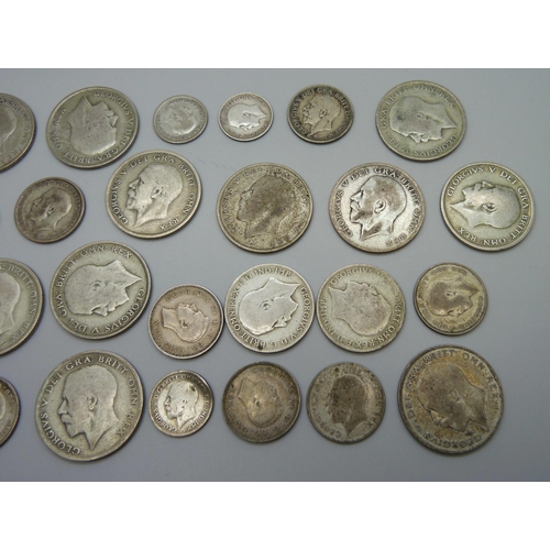 988 - A collection of 1920-1946 half silver coins, 260g, and one later coin