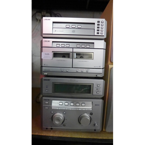 5105 - A Sony mini hi fi component system including HTL-NXL stereo cassette/CD player, a Sony STR-NXL FM st... 