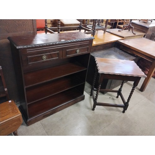 187 - A mahogany open bookcase and an oak barleytwist occasional table