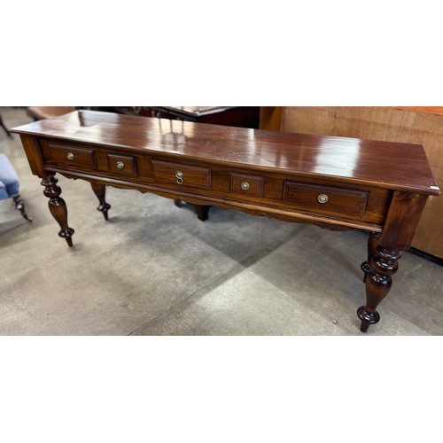 155 - A Victorian style hardwood five drawer serving table