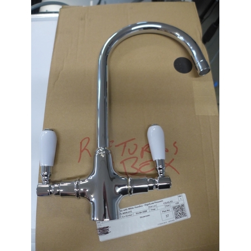 4042 - Fortuna Tap Chrome with White Handles - High/Low Pressure - Model No64CR544ELRGWN, Original RRP £132... 