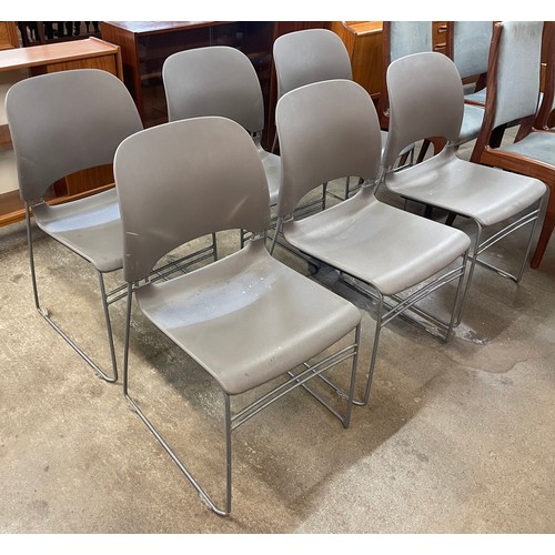 59 - A set of six Herman Miller grey plastic & tubular metal Limerick stacking chairs