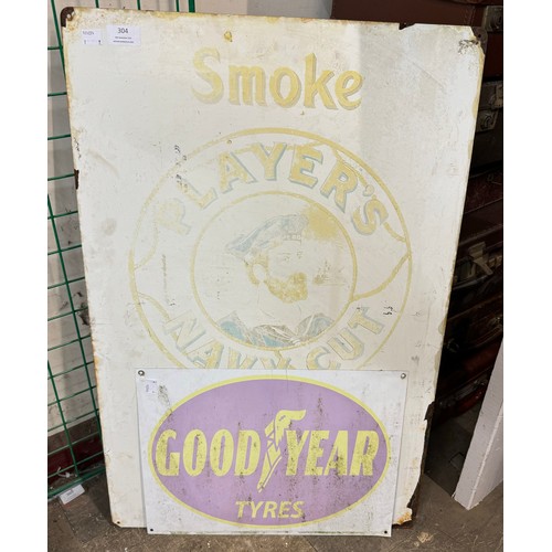 304 - A Players tin sign and a Goodyear Tyres sign