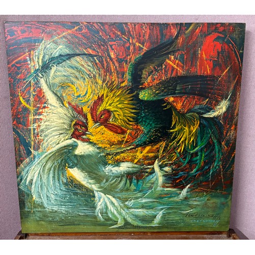 377 - A signed Vladimir Tretchikoff print, Fighting Cocks, unframed