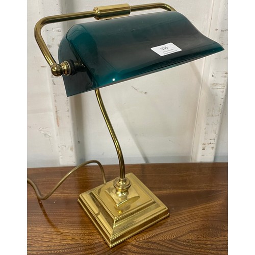 335 - A brass and green glass bankers lamp