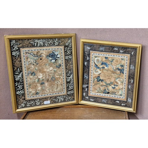 368 - Two Chinese silk work embroideries, framed