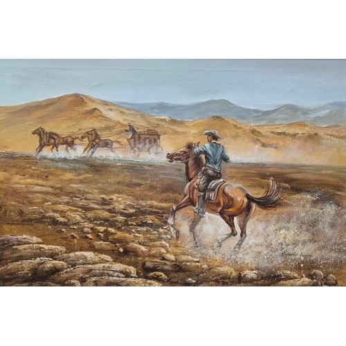 375 - Robert Louiee, Wild West landscape, oil on canvas, framed