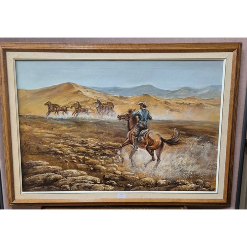 375 - Robert Louiee, Wild West landscape, oil on canvas, framed