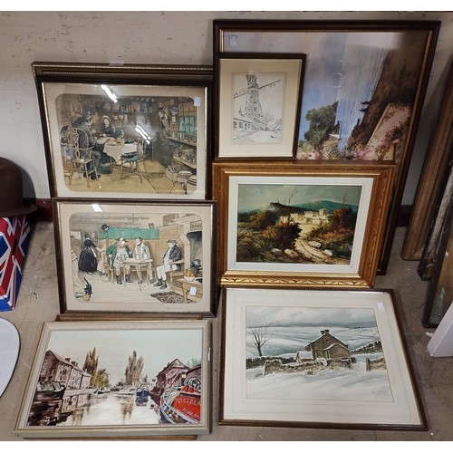 385 - A collection of assorted prints and paintings, including Cecil Aldin prints