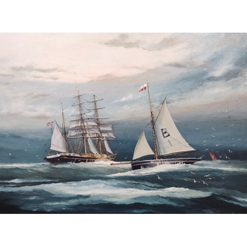 371A - English School, marine scene, oil on canvas, indistinctly signed, framed