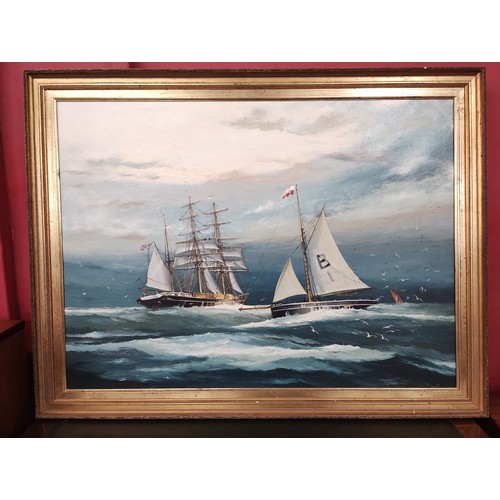 371A - English School, marine scene, oil on canvas, indistinctly signed, framed