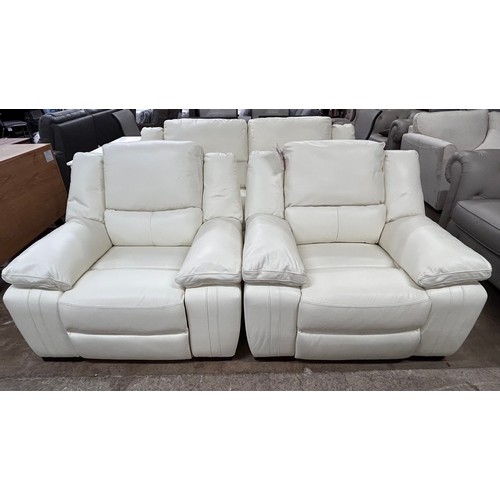 3093 - A SCS Fallon electric reclining cream leather three seater sofa and a pair of electric reclining cha... 