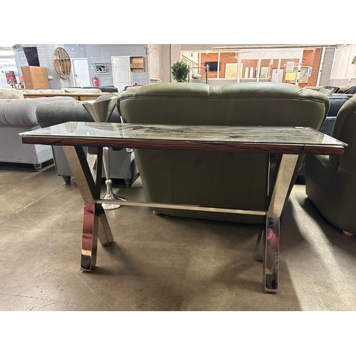 3049 - A railway sleeper console table with glass top *This lot is subject to VAT